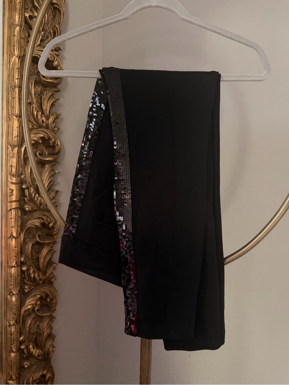 SPANX Black Skinny Pants with Side Sequin Stripe